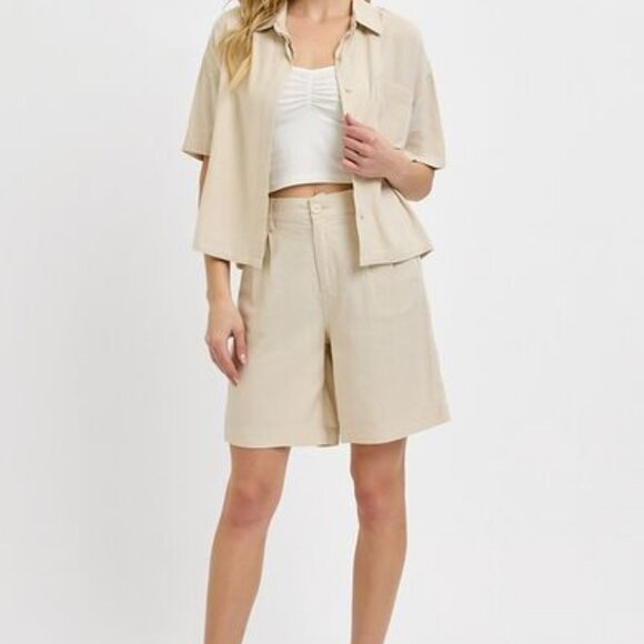 Hazel Blues® |  RISEN High Rise Pleated Front Shorts - Picture 5 of 5